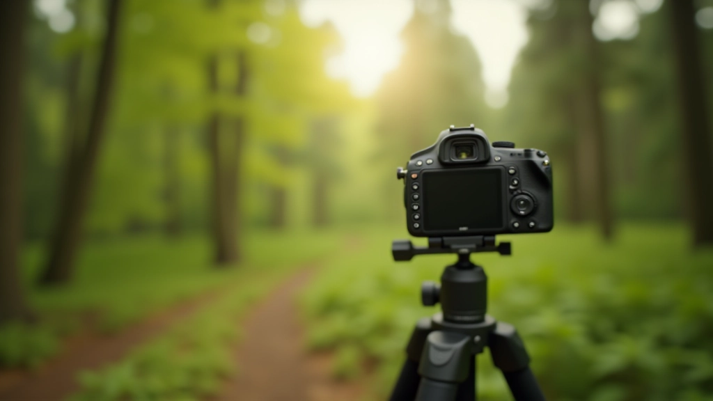 Digitaalne peegelkaamera statiivil, linnuvaatluse fotograafia seadistus, ees taimestik